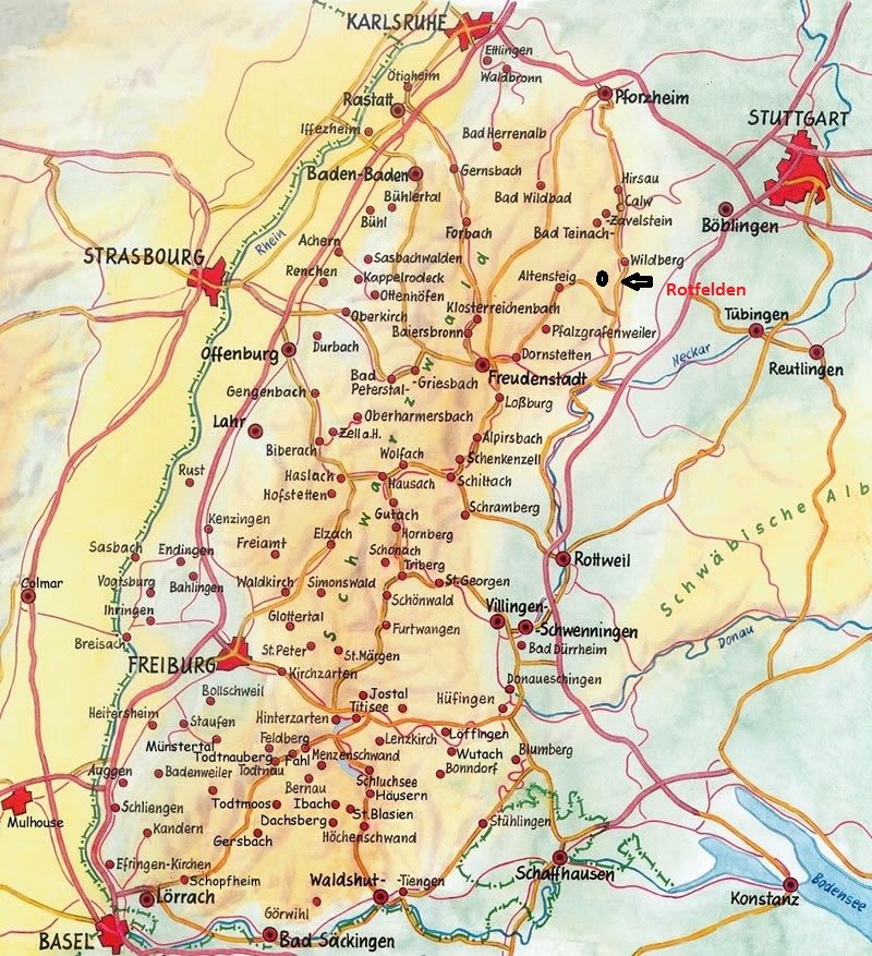 Lage von Rotfelden im Schwarzwald