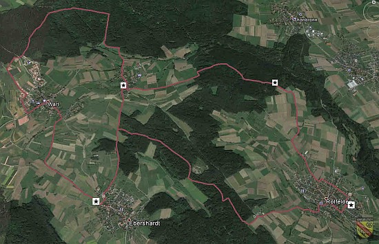 Wanderstrecken 10 und 20 km vom IVV-Wandertag Rotfelden 2015 IVV Rotfeldfen2015 Streckenverlauf