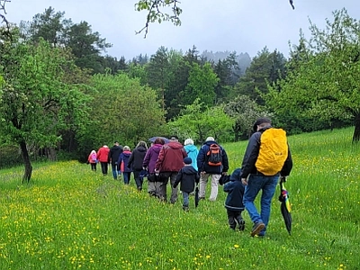 Wandergruppe über Wiese